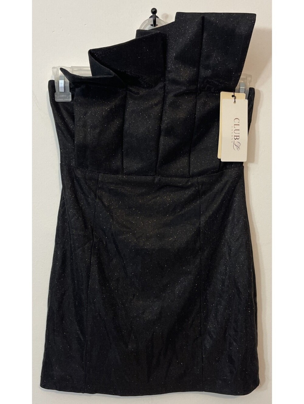 Club London Womens Size 4 Black Glittery Short Pleated Mini Club Dress NWT! M859